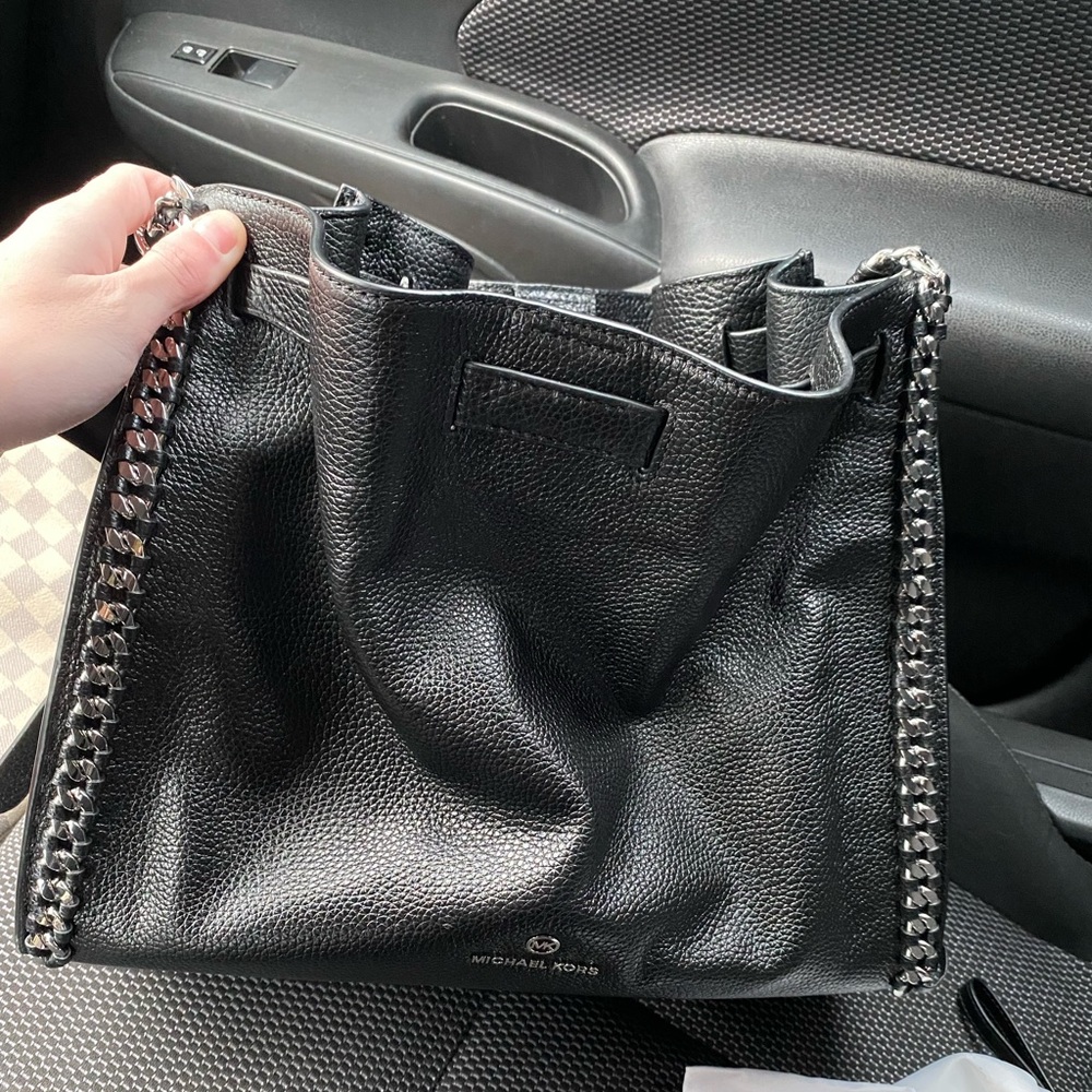 Black Michael Kors Mina Large Pebbled Leather Bag